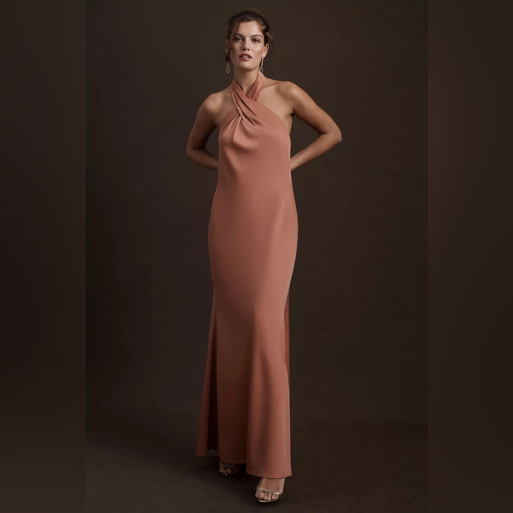 Nwt Bhldn Anthropologie Ruby Sedona Pink Halter Satin Gown Maxi Dress Size 22w